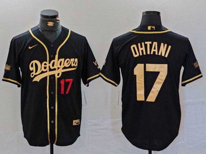 Men Los Angeles Dodgers 17 Ohtani Black gold Fashion Nike Game MLB Jersey style 7063
